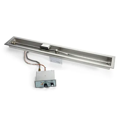 HPC Linear FPPK flame-sensing gas fire pit kit with trough bowl pan torpedo burner top view