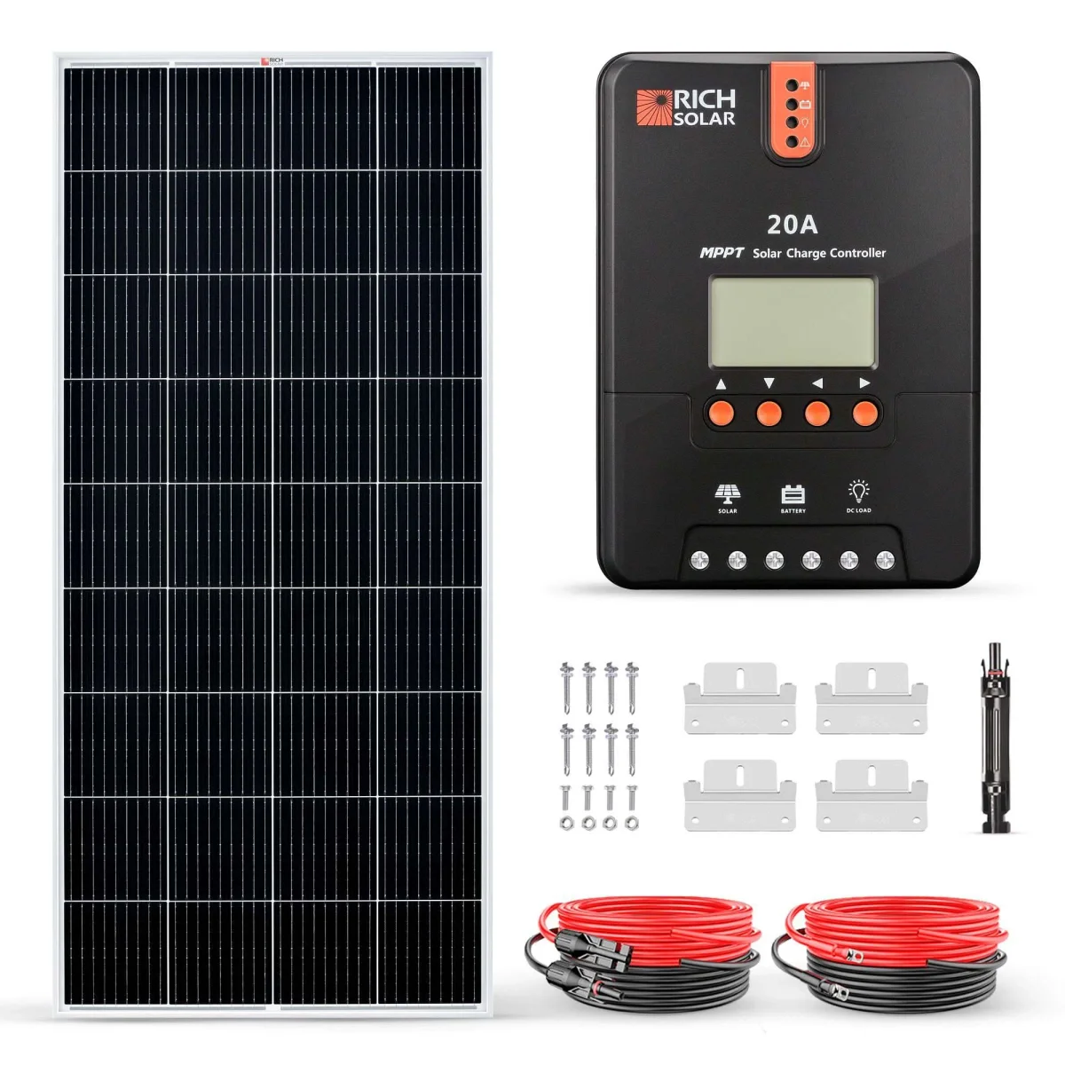 Click to zoom Rich Solar 200W solar kit installed for RV travel trailer outdoor power setup