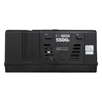 RVMP Flex Power 5500e installed RV generator with EFI dual-fuel design shown in enclosure